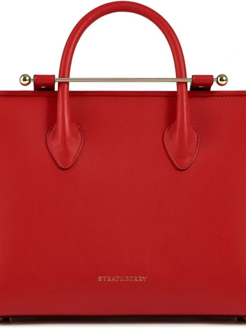 Strathberry Midi Tote Red Leather with Gold Accents